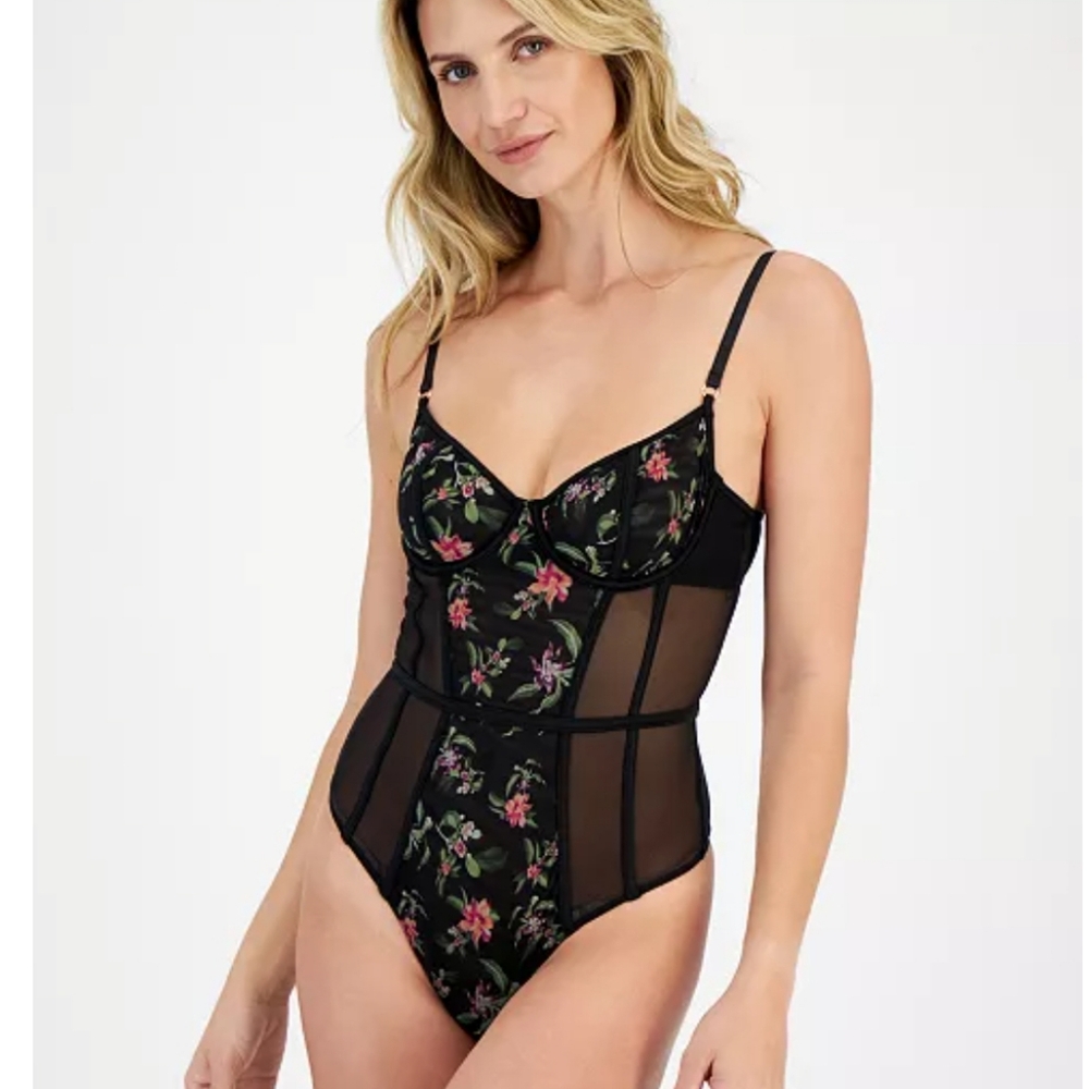 I.N.C. International Concepts Tropical Flower Mesh Thong Bodysuit
